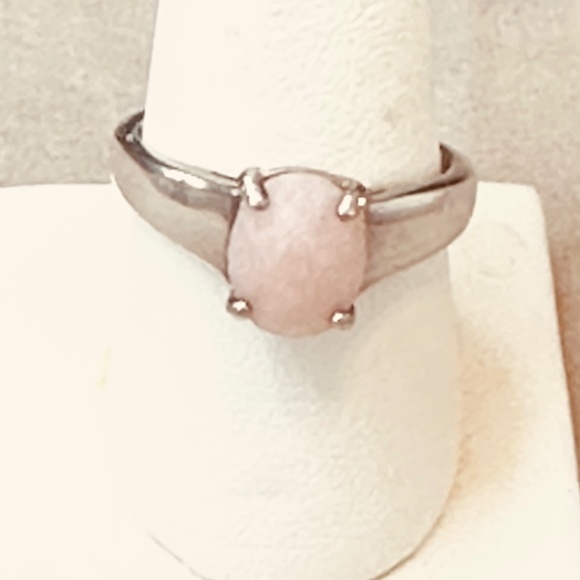 925 Sterling Silver Faceted Oval Rose Quartz Ring Wide Band Vintage - Picture 5 of 14